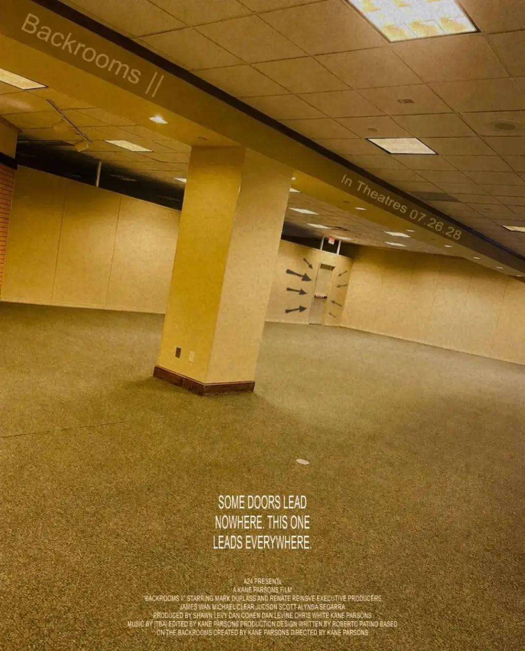 A hallway with a sign that says "Some Doors Lead Nowhere".