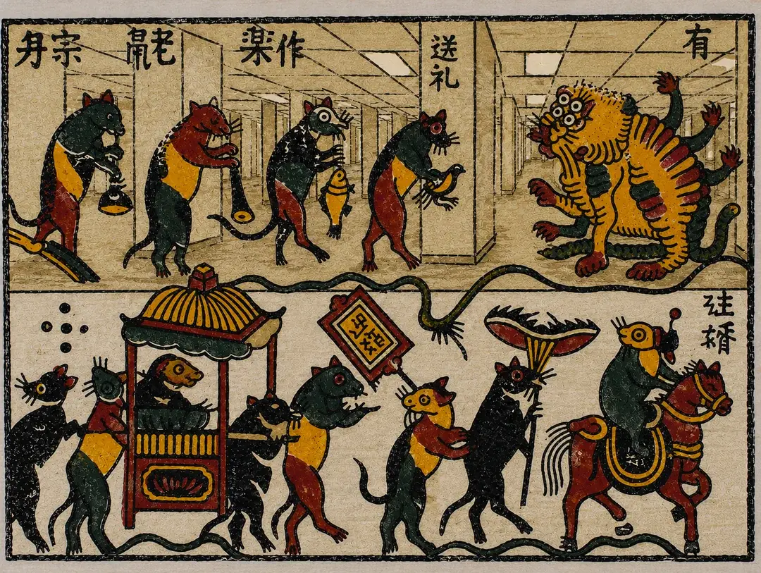 A group of monkeys in a room.