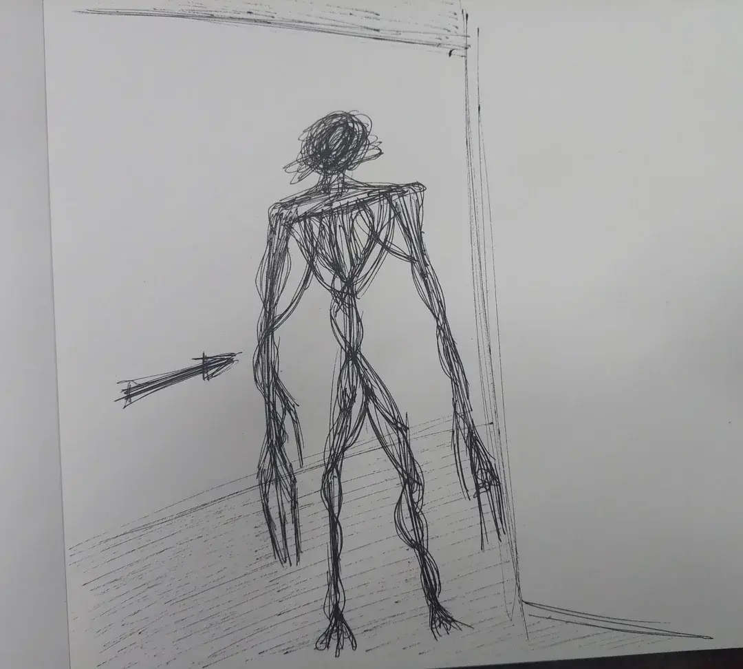 A drawing of a person with a knife in their hand.