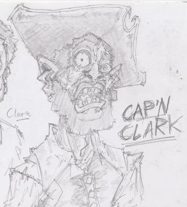 A drawing of a man with a beard and a pirate hat.